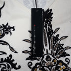 Pierri New York V-Neck Sweater Womens Size M Black White Embellished Baroque - take2supply