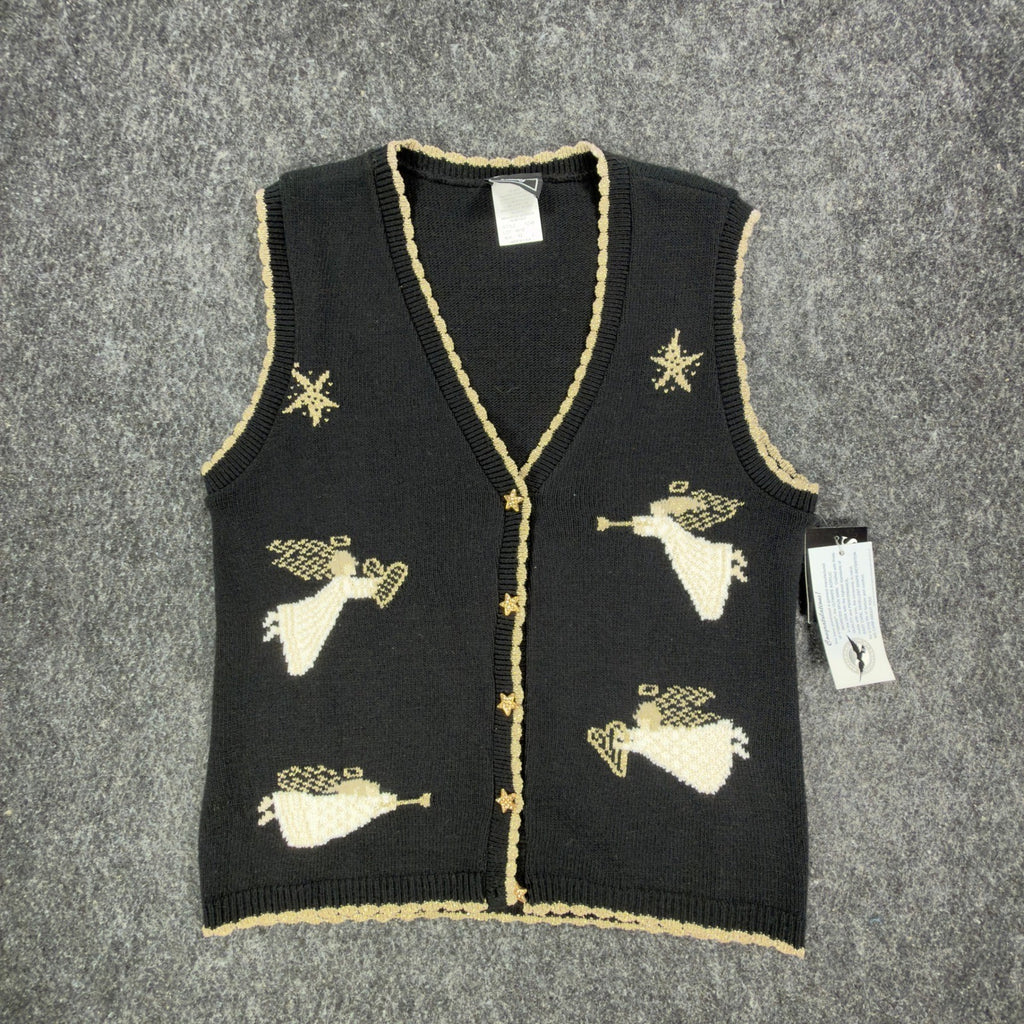 Southern Lady Vintage Angel Sweater Vest Womens M Black Metallic NWT Made in USA - take2supply