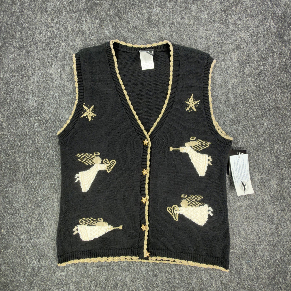 Southern Lady Vintage Angel Sweater Vest Womens M Black Metallic NWT Made in USA - take2supply