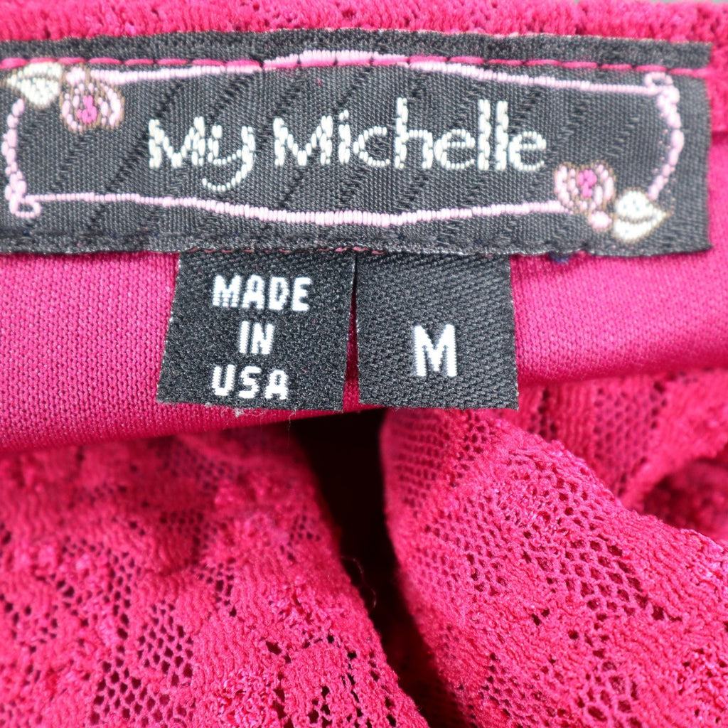 My Michelle Halter Top Womens Size Medium Y2K Red Floral Lace Tie Neck USA NWT - take2supply