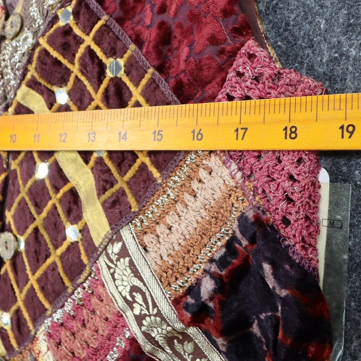 Sandy Starkman Patchwork Vest Womens M Vintage 90s Velvet Embellished Boho Brown - take2supply