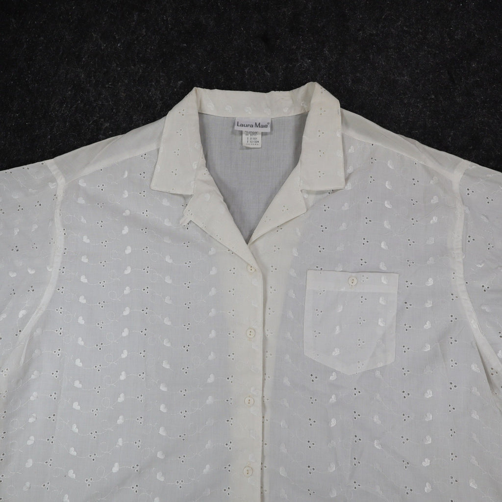 Laura Mae Shirt Womens 22W Vintage 80s White Eyelet Heart Embroidered USA NWT - take2supply
