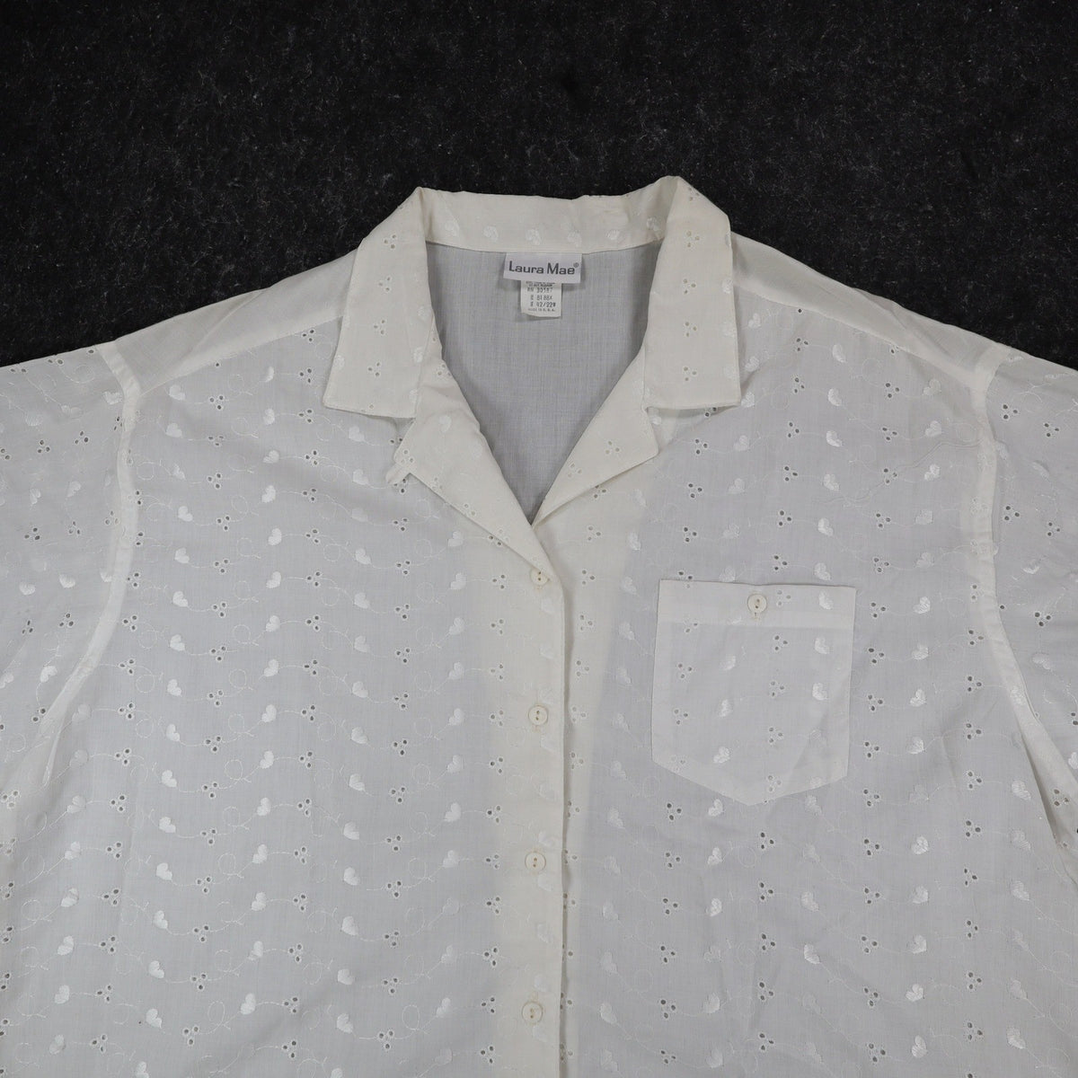 Laura Mae Shirt Womens 22W Vintage 80s White Eyelet Heart Embroidered USA NWT - take2supply