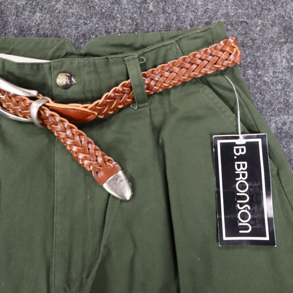 B. Bronson Pleated Shorts Womens 9/10 Vintage 90s Olive Green Cotton With Belt - take2supply