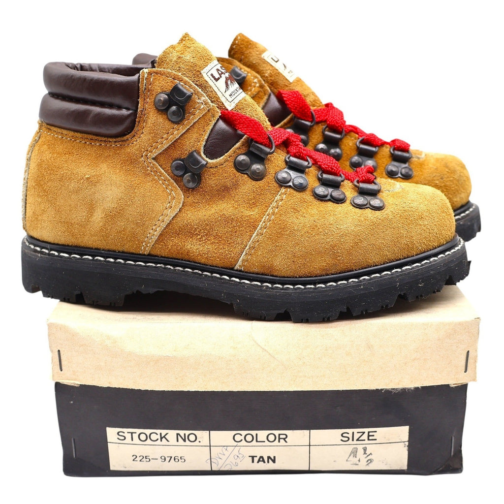 Lasco Mountain Climber Boots Size 4.5 Vintage Tan Suede Red Laces Deadstock - take2supply