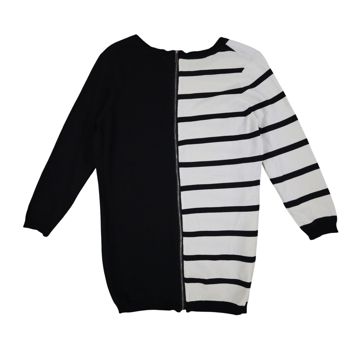 Lana Lee Sweater Womens M/L Black White Striped Colorblock Back Zip Knit Top - take2supply