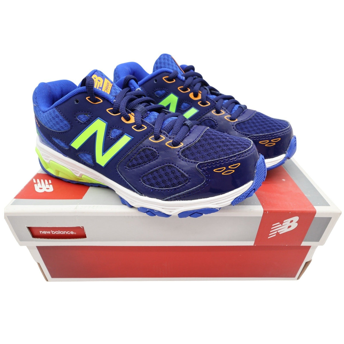 New Balance 680 Running Shoes Kids 4.5 Blue Neon Green TechRide KR680TBY Sneaker - take2supply