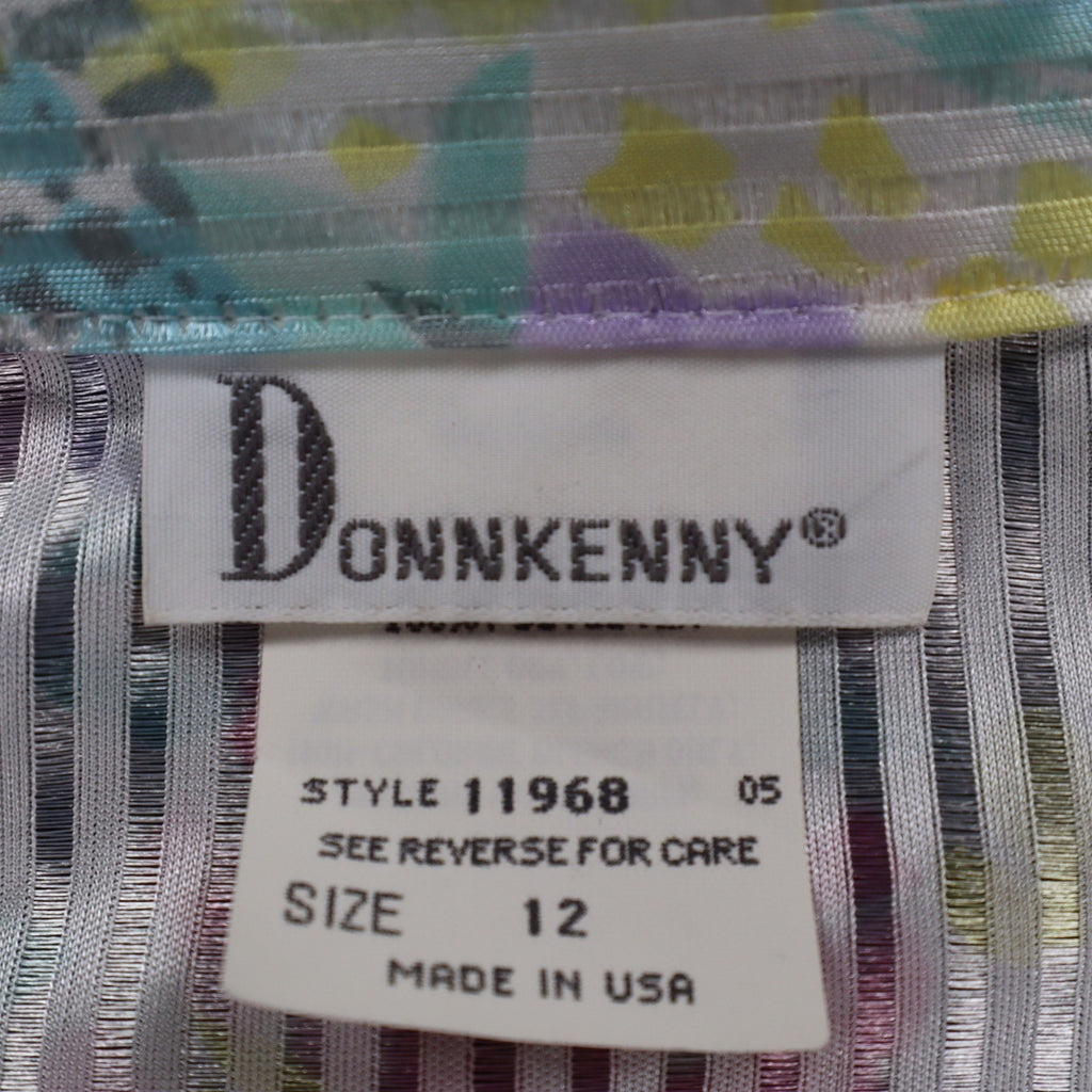 Donnkenny Blouse Womens 12 Vintage 90s Pastel Floral Sheer Stripe Button Up USA - take2supply