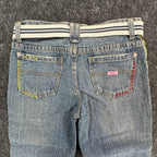 US Polo Assn Y2K Butterfly Jeans Girls 12 Blue Denim Flare Belted USPA NWT - take2supply