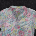 Donnkenny Blouse Womens 12 Vintage 90s Pastel Floral Sheer Stripe Button Up USA - take2supply