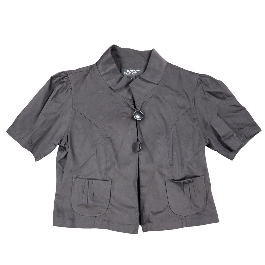 Sharagano Studio Jacket Womens M Black Short Puff Sleeve Cropped Cotton 182674 - take2supply