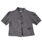Sharagano Studio Jacket Womens M Black Short Puff Sleeve Cropped Cotton 182674 - take2supply