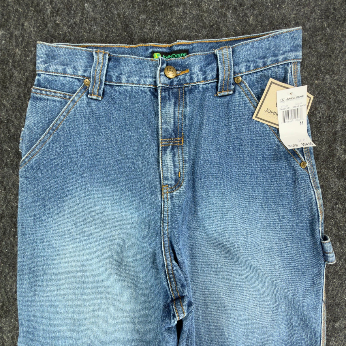 John Deere Y2K Carpenter Denim Shorts Boys 14 Blue Stone Wash NWT - take2supply