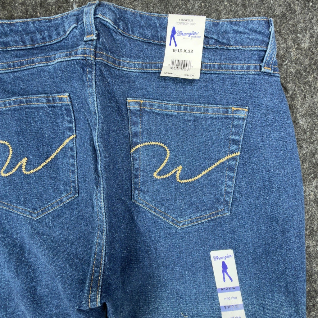 Wrangler Y2K Cowboy Cut Boot Cut Jeans Womens 9/10x32 Blue Denim NWT - take2supply