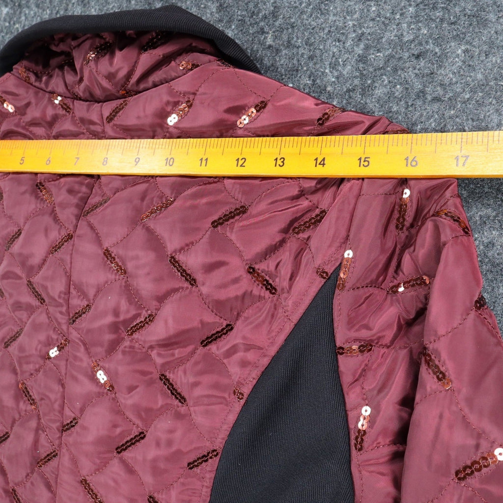 Lanalee Quilted Sequin Jacket Womens Size M Burgundy Black Zip Up Made In Canada - take2supply