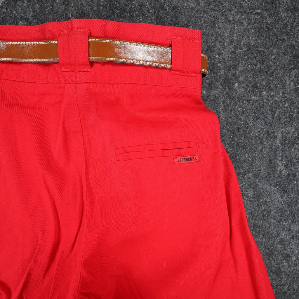 Jordache Pleated Shorts Womens 5/6 Vintage Red Cotton High Waist Western Belt - take2supply