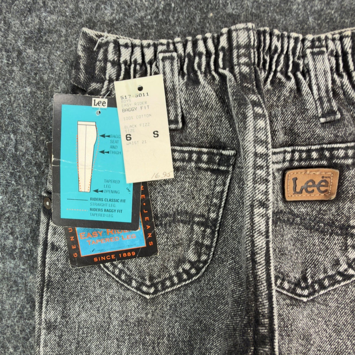 Lee Easy Riders Jeans Boys 6 Slim Black Acid Wash Baggy Tapered VTG 80s USA - take2supply
