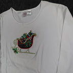 Peanut Butter & Jelly Shirt Womens Medium White Holiday Christmas Sleigh Beaded - take2supply