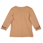 Nikki 3/4 Sleeve Top Womens Small Sandy Peach Embroidered Leaf Rhinestone NWT - take2supply