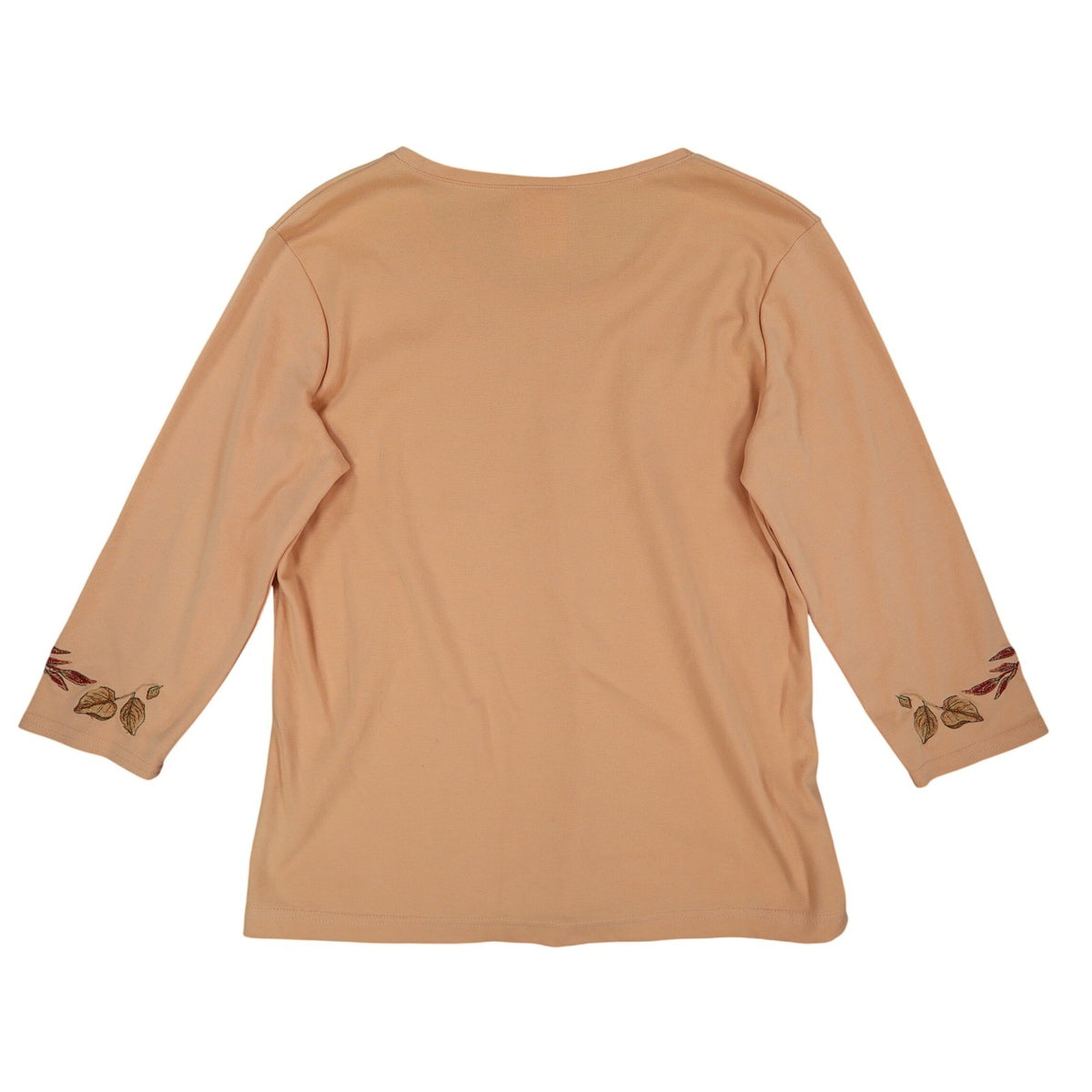 Nikki 3/4 Sleeve Top Womens Small Sandy Peach Embroidered Leaf Rhinestone NWT - take2supply