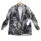 Erin London Cardigan Small Black Cream Palm Leaf Ruched Sleeve Open Front NWT - take2supply