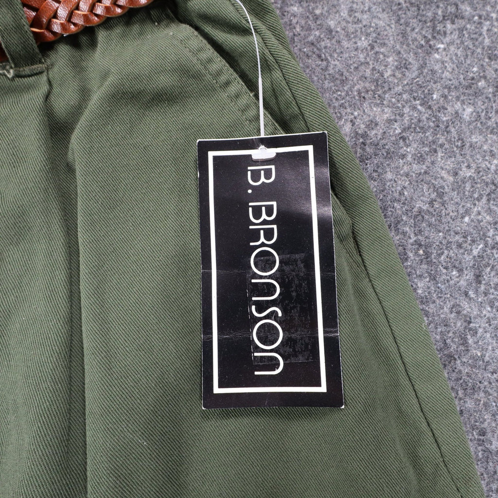 B. Bronson Pleated Shorts Womens 9/10 Vintage 90s Olive Green Cotton With Belt - take2supply