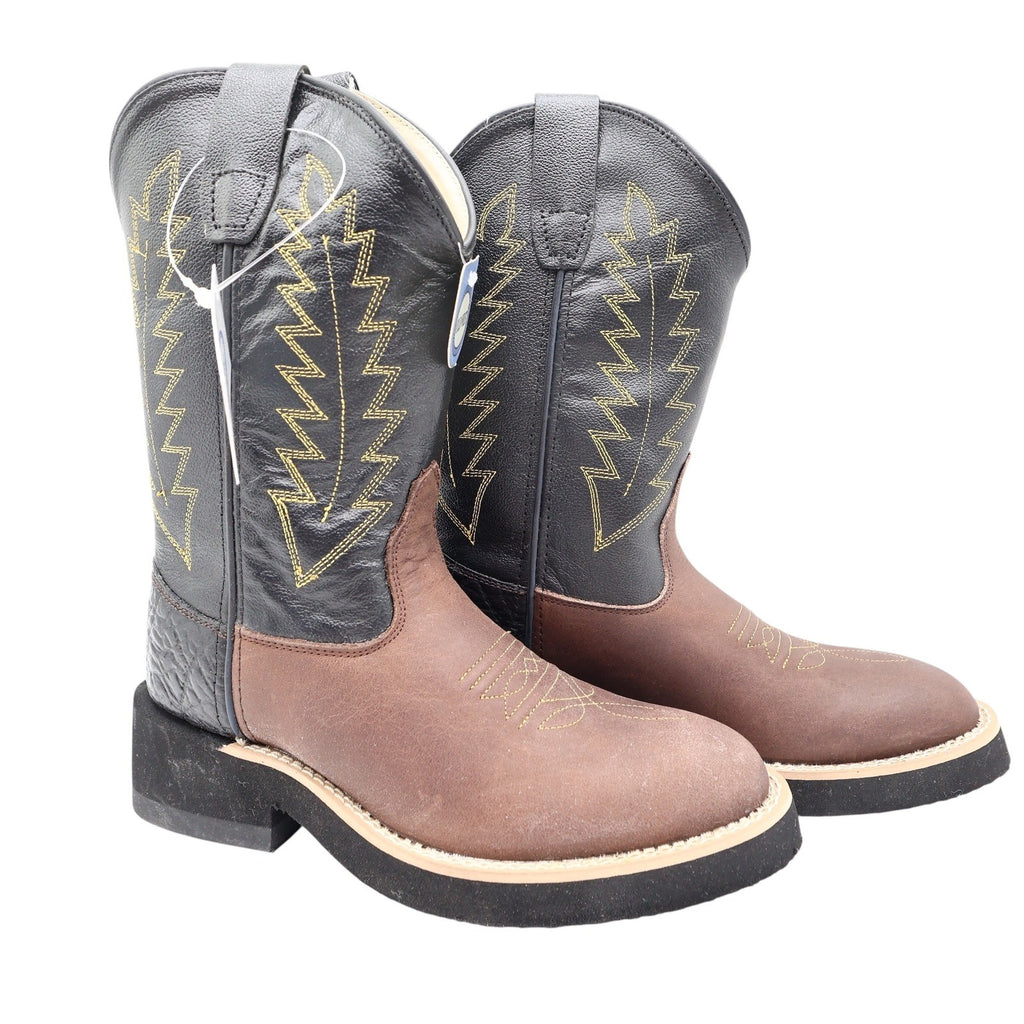 Old West 1606 Western Cowboy Boots Kids Size 1.5 Brown Black Leather NWT - take2supply