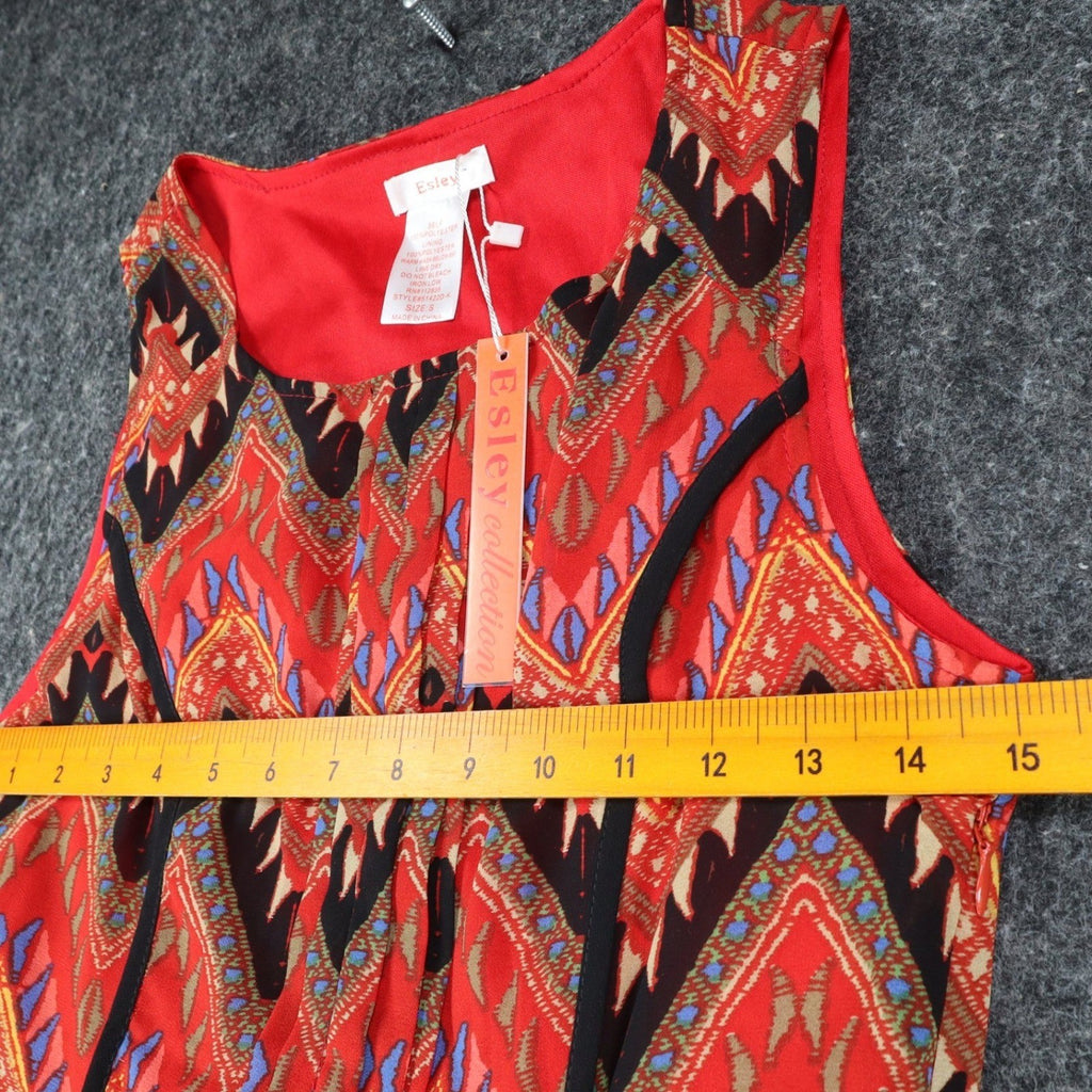 Esley Collection Chevron Tribal Print Dress Womens Small Red Handkerchief Hem - take2supply