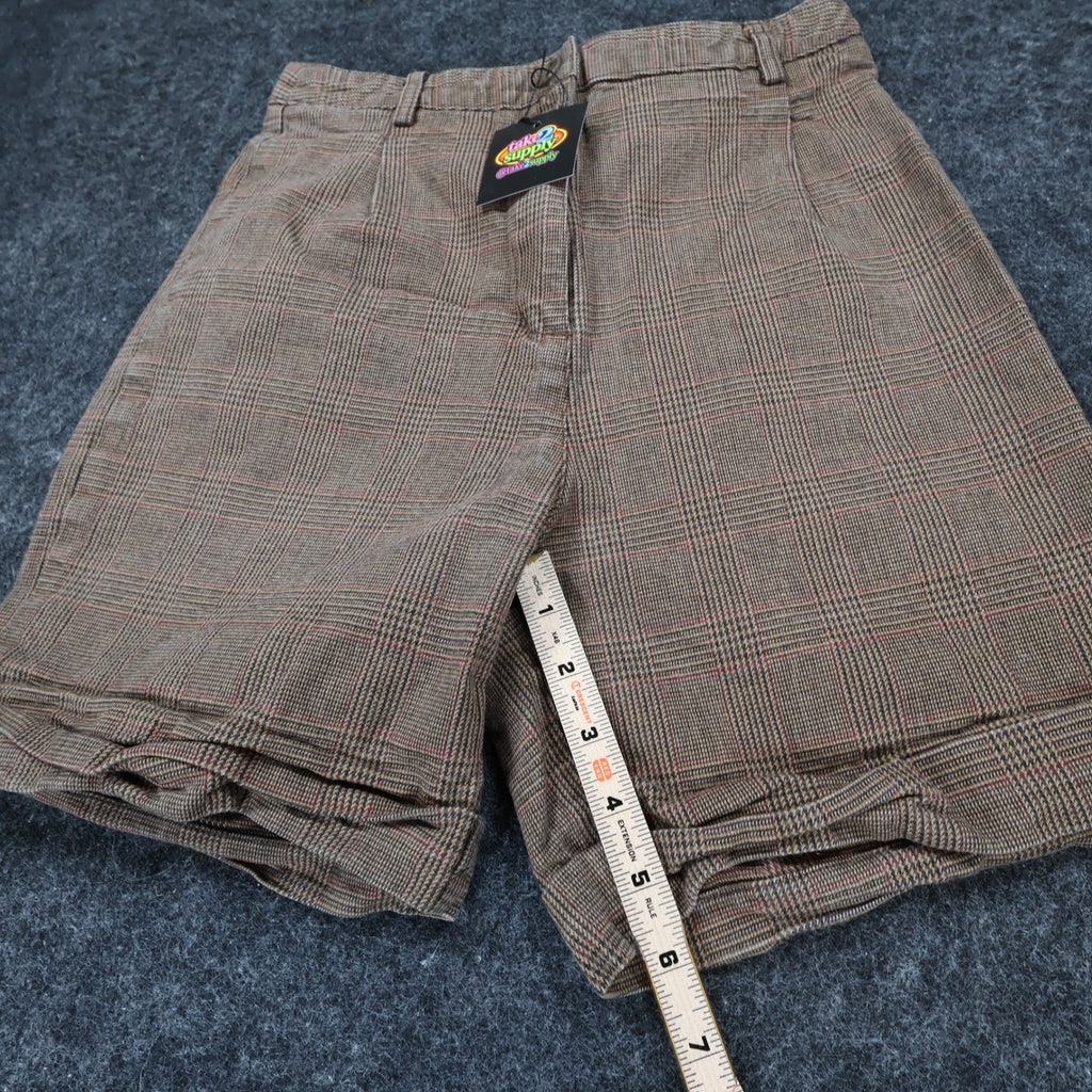 Brandy Melville Plaid Shorts Womens One Size Brown Cotton High Waist Cuffed - take2supply