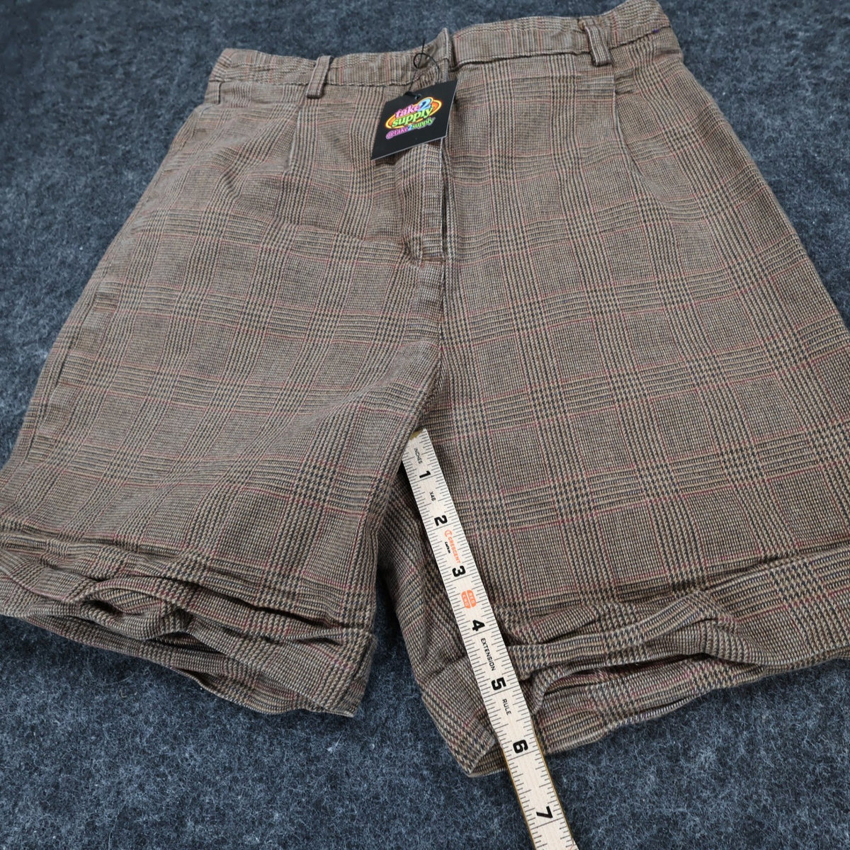 Brandy Melville Plaid Shorts Womens One Size Brown Cotton High Waist Cuffed - take2supply