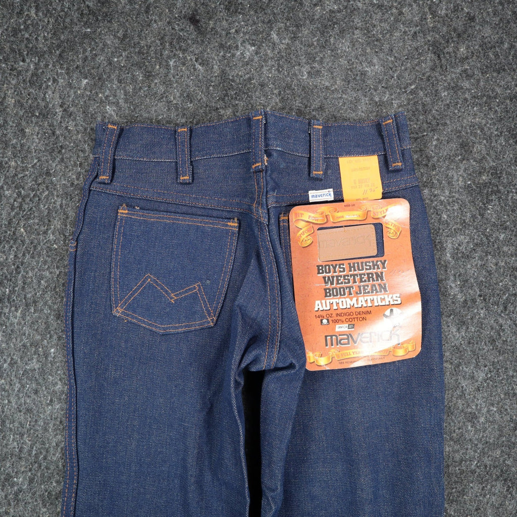 Maverick Western Boot Jean Boys 8 Husky Vintage 70s Deadstock Indigo Denim USA - take2supply
