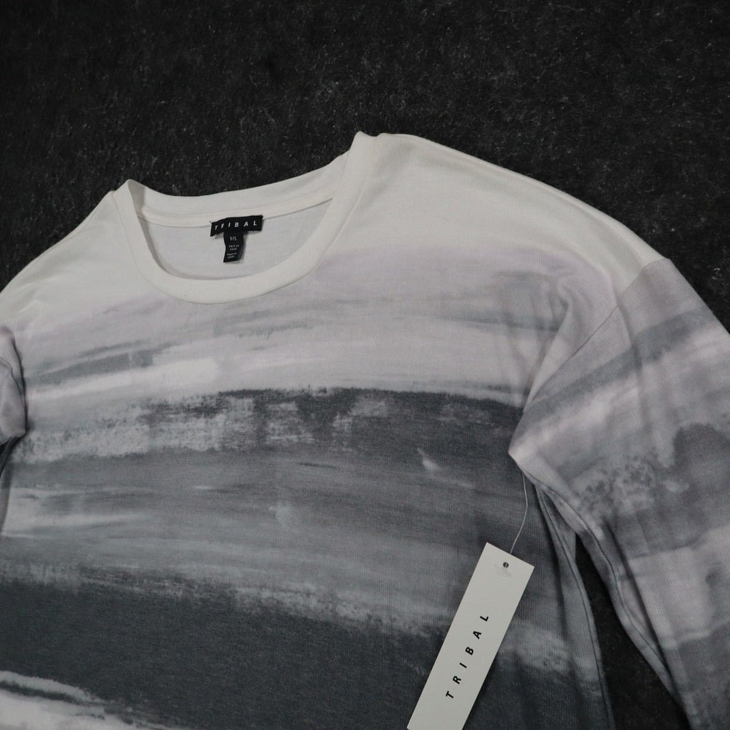 Tribal Long Sleeve Top Womens Small Cream Grey Abstract Stripe Knit 26850-2281 - take2supply