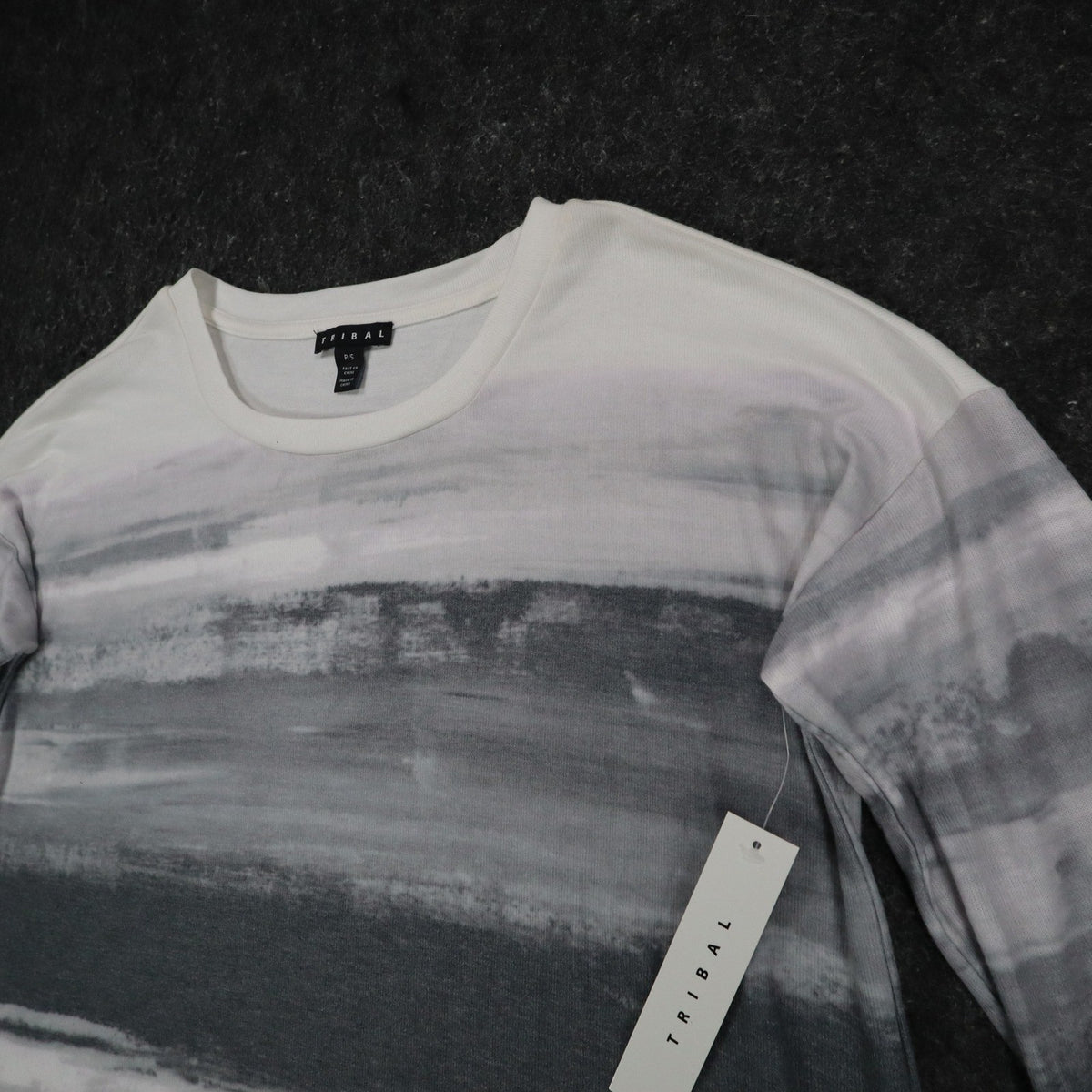 Tribal Long Sleeve Top Womens Small Cream Grey Abstract Stripe Knit 26850-2281 - take2supply