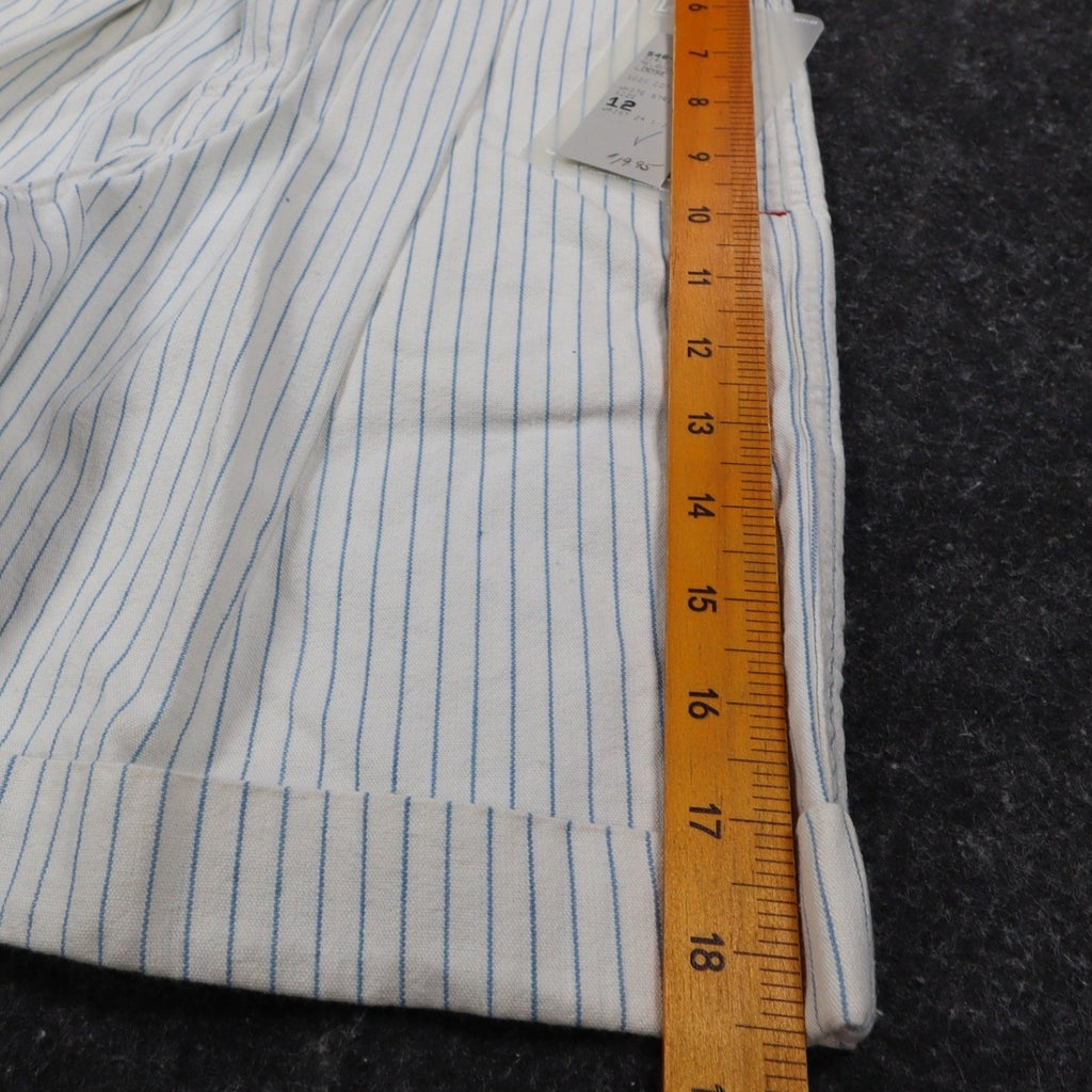 Lee Vintage 90s Pinstripe Pleated Shorts Womens 12 High Rise Cotton White Blue - take2supply