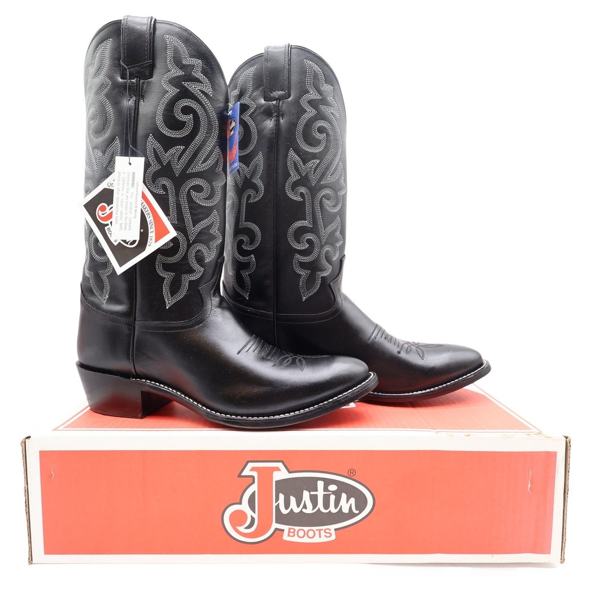 Justin Boots 1409 Mens 10 EE Black London Calf Leather Western Cowboy Boots NIB - take2supply