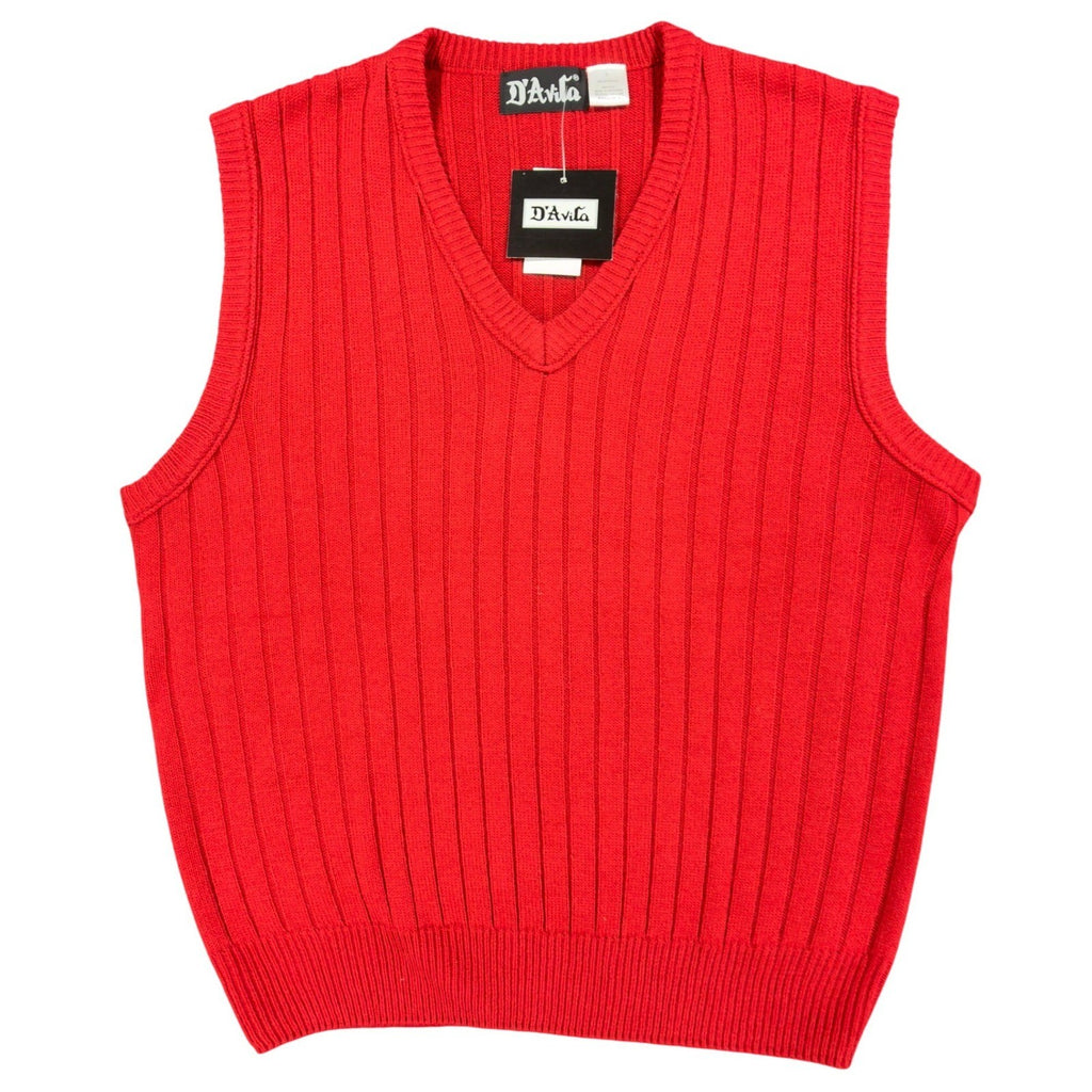 D'Avila Vintage 90s Sweater Vest Mens Large Red Acrylic V-Neck NWT - take2supply