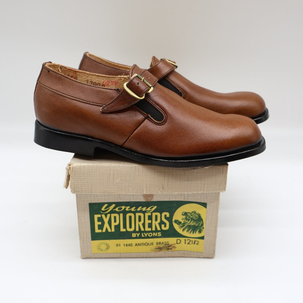 Young Explorers Lyons Monk Strap Shoes Boys 12.5 Vintage Deadstock Brown Leather - take2supply
