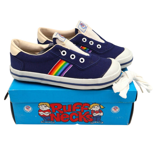 AAU Ruff Necks Scooter Shoes 10.5 Vintage Deadstock Navy Rainbow Canvas Sneakers - take2supply
