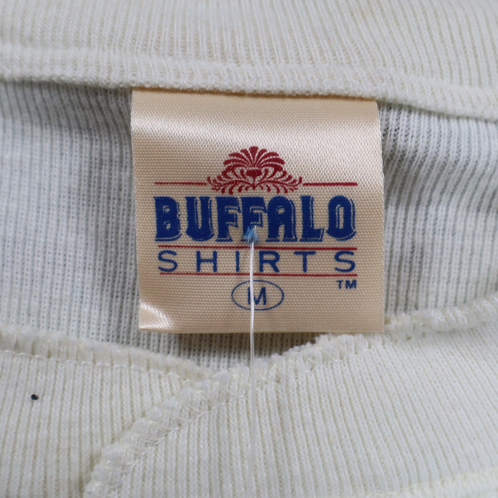 Buffalo Shirts Henley Shirt Medium Vintage 90s Skier Graphic Long Sleeve Cream - take2supply