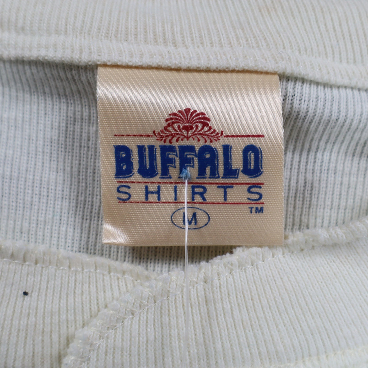 Buffalo Shirts Henley Shirt Medium Vintage 90s Skier Graphic Long Sleeve Cream - take2supply