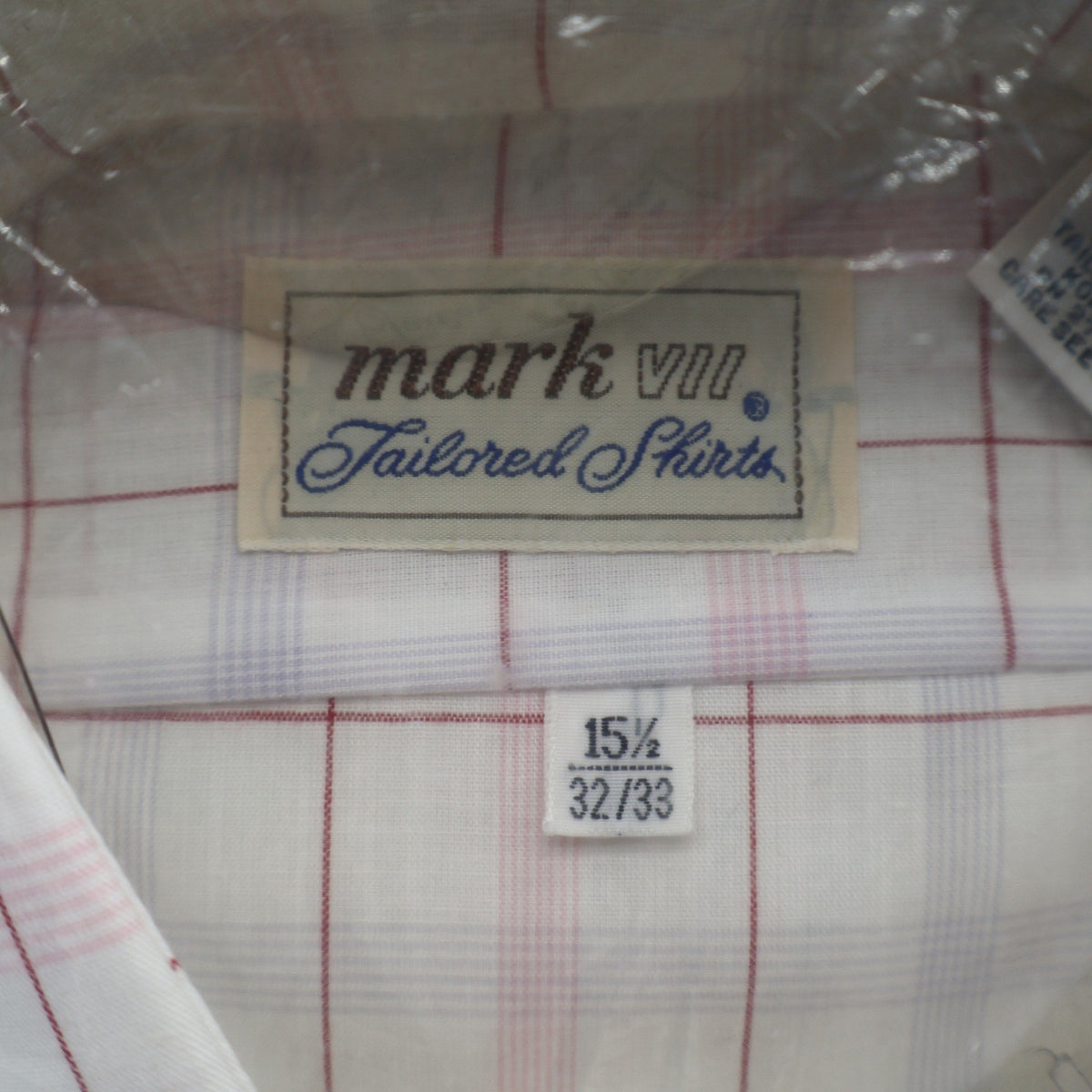 Mark VII Dress Shirt Mens 15.5 32/33 Vintage 70s White Red Blue Plaid Deadstock - take2supply