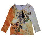 Pierri New York Top Womens Small Y2K Yellow Orange Beaded Floral Sequin A9067 - take2supply