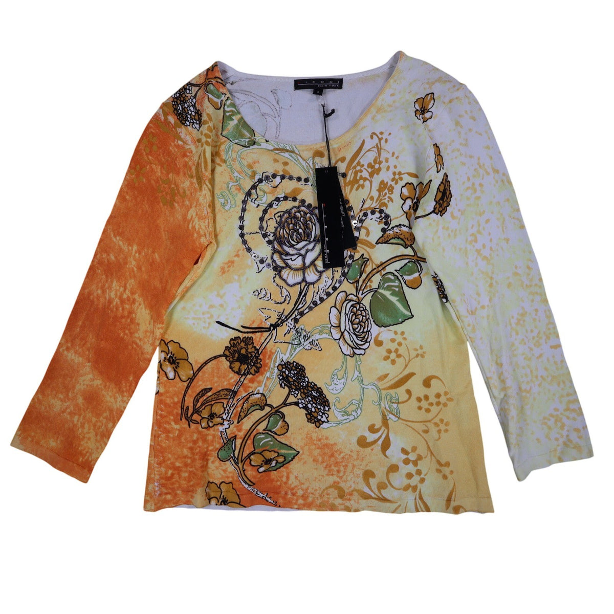 Pierri New York Top Womens Small Y2K Yellow Orange Beaded Floral Sequin A9067 - take2supply