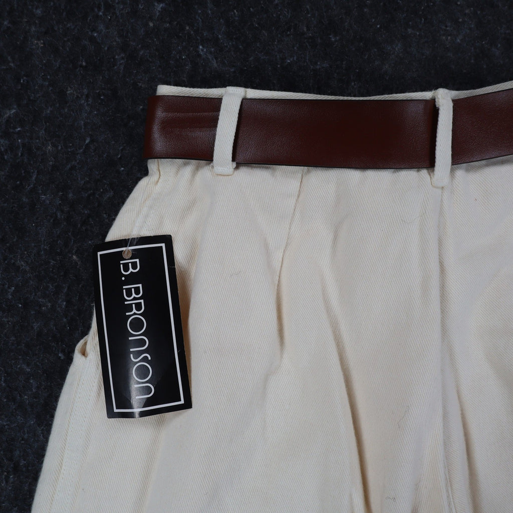 B. Bronson Shorts Womens 3 Vintage 90s Natural Cotton Pleated High Waist Belted - take2supply