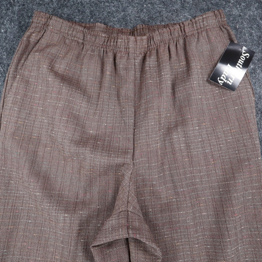 Southern Lady Pull On Pants Womens 14 Brown Hickory Elastic Waist Textured 58A2 - take2supply