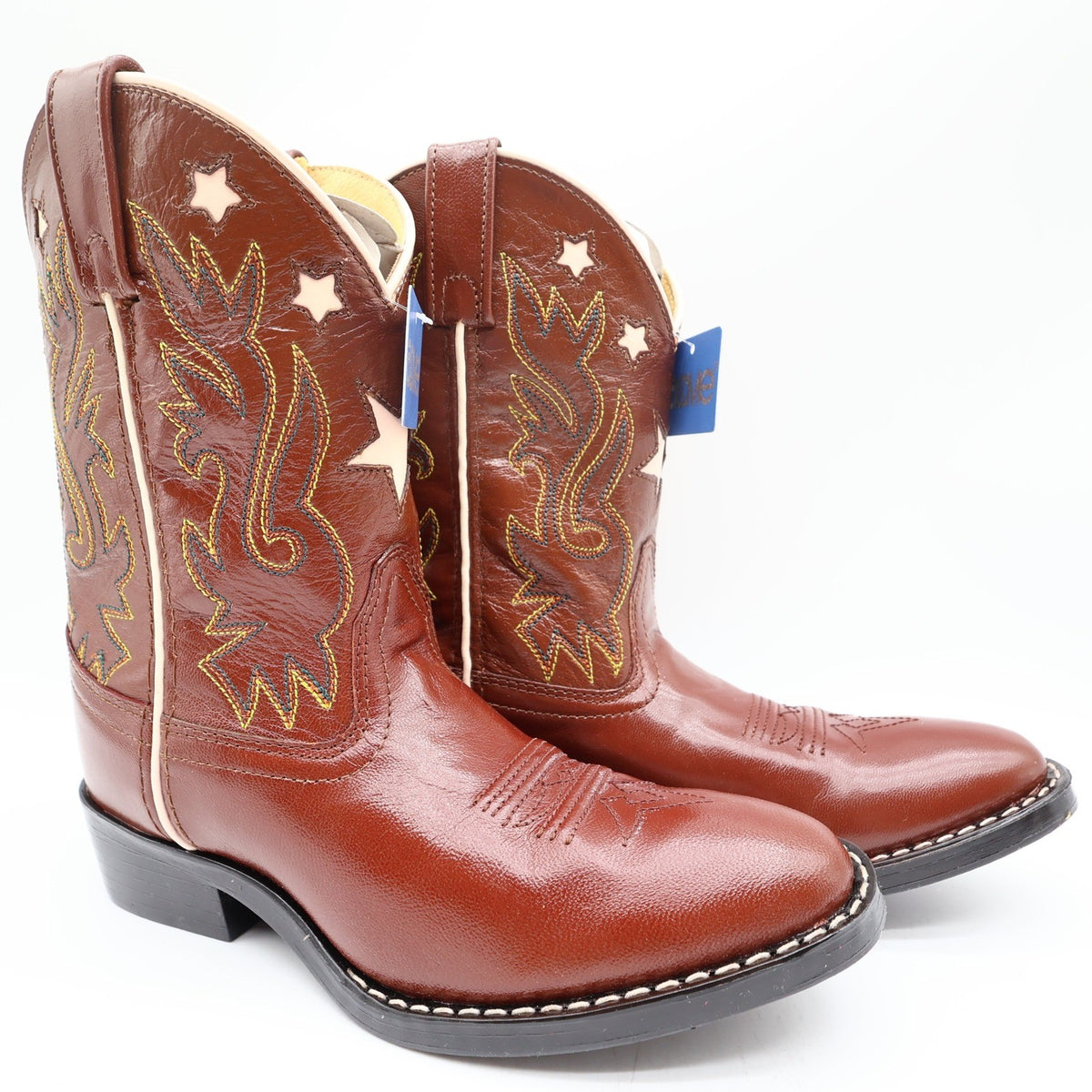 Acme Vintage Style Western Boots Kids 3 Brown Leather NWT AC146 Star Inlay - take2supply