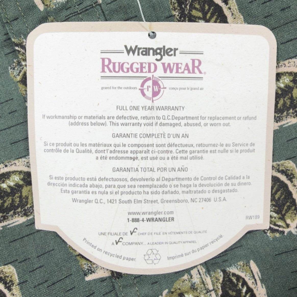 Wrangler Rugged Wear Leaf Print Shirt Mens M Green Cotton NWT R960LLV New - take2supply