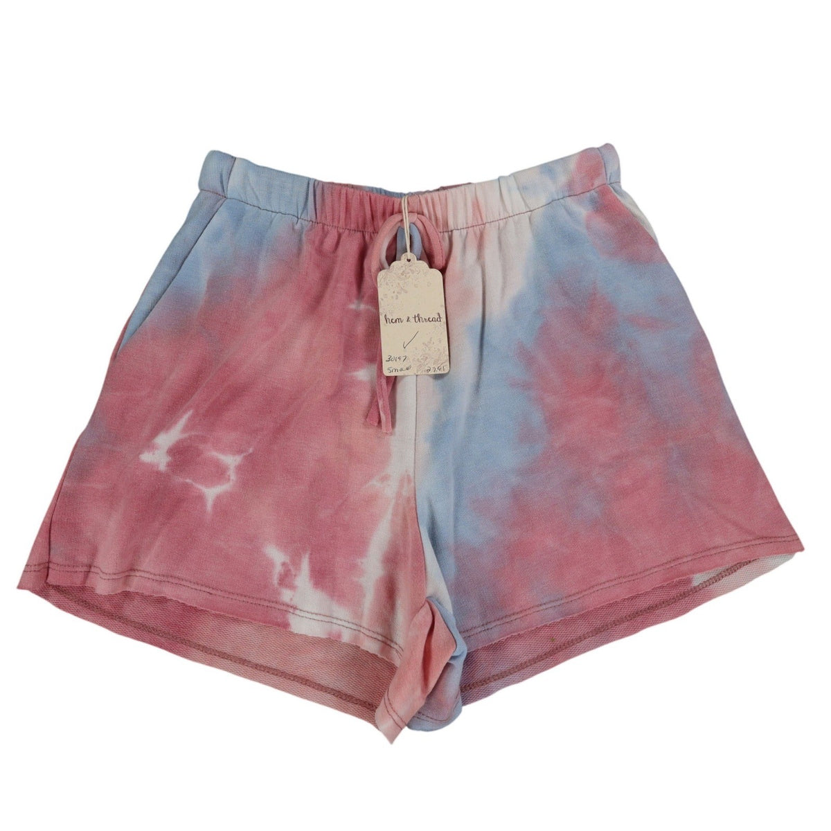 Hem & Thread Shorts Womens Small Pink Blue Tie Dye Elastic Waist Lounge 30197 - take2supply