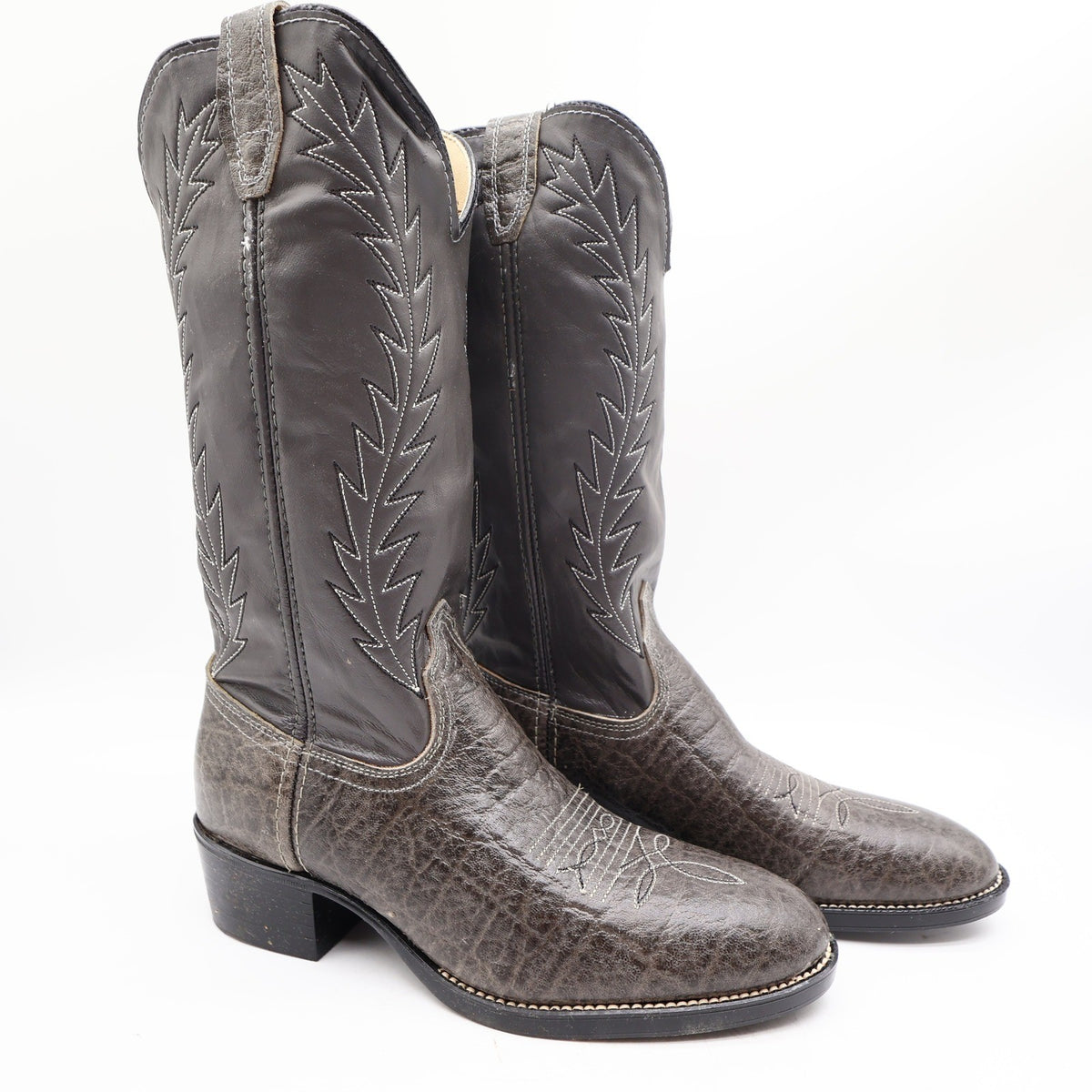 Acme 80s Western Boots Youth 3.5 D Grey Elephant Print Leather NIB 2395 Vintage - take2supply