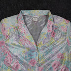 Donnkenny Blouse Womens 12 Vintage 90s Pastel Floral Sheer Stripe Button Up USA - take2supply